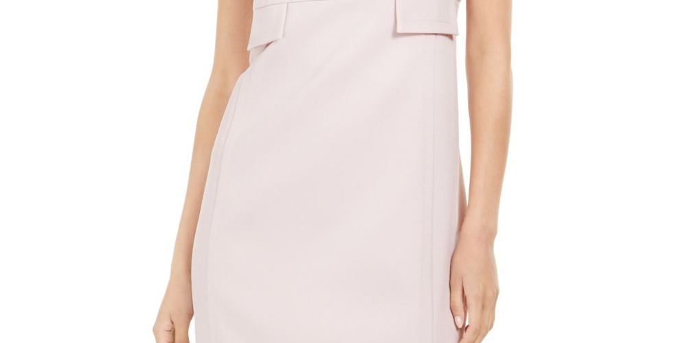 Vestido feminino Anne Klein com decote em V e manga curta, acima do joelho, rosa, tamanho 12