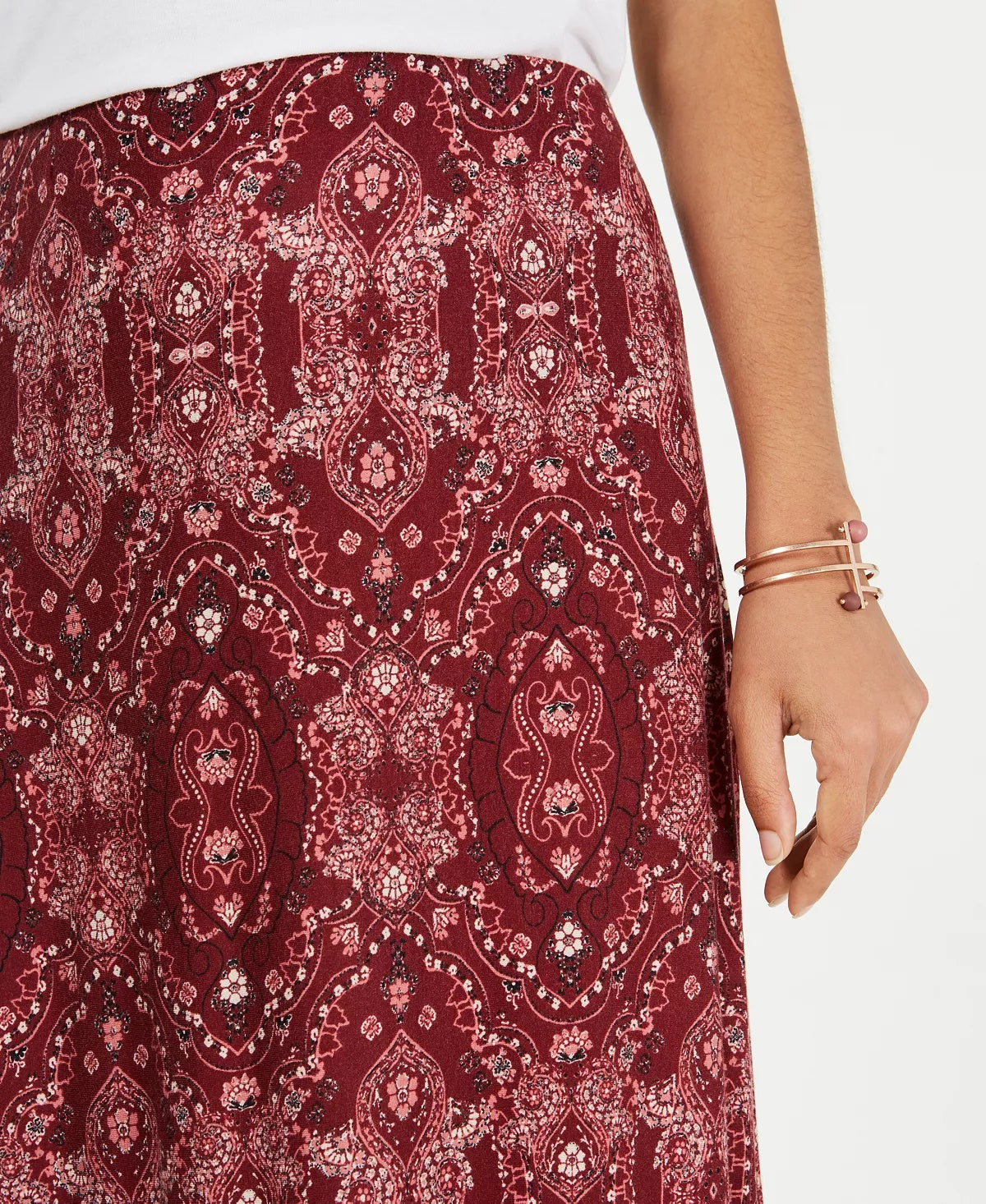 Saia longa feminina estampada estilo &amp; co vermelha tamanho extrapequeno