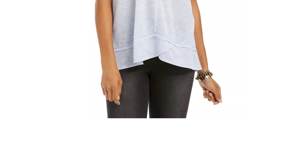 Regata feminina estilo &amp; co com decote em V alto e baixo, branca, tamanho médio