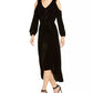 NY Collection Vestido feminino de veludo com ombros descobertos e amarração na cintura, preto, tamanho PXL