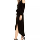 NY Collection Vestido feminino de veludo com ombros descobertos e amarração na cintura, preto, tamanho PXL