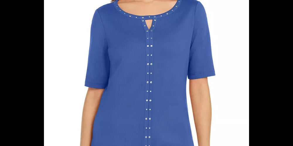 Karen Scott Top Feminino de Algodão com Tachas e Fenda Azul Tamanho P