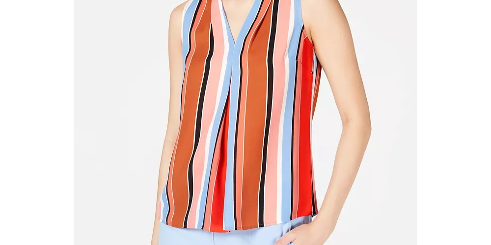 Blusa listrada com pregas invertidas Bar III feminina, marrom, vários tamanhos, tamanho X-S