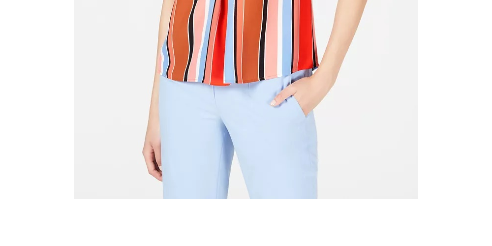 Blusa listrada com pregas invertidas Bar III feminina, marrom, vários tamanhos, tamanho X-S