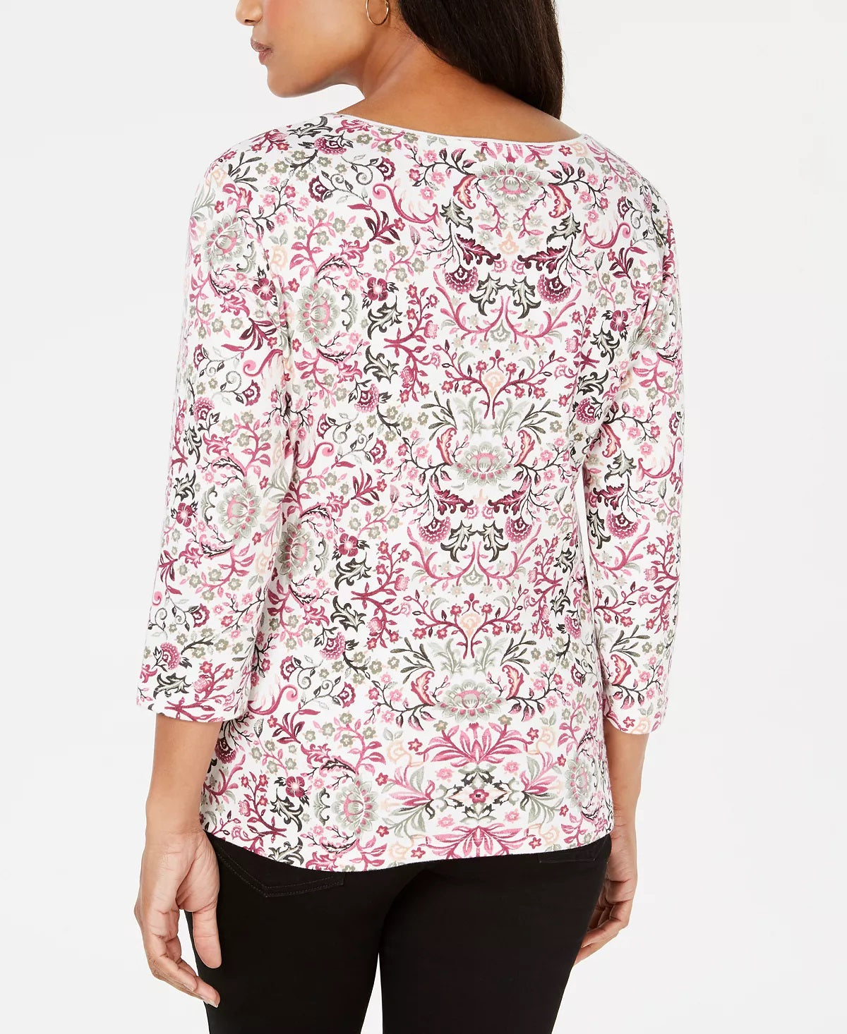 Karen Scott Blusa Feminina Estampada Gola Redonda Tamanho Pequeno