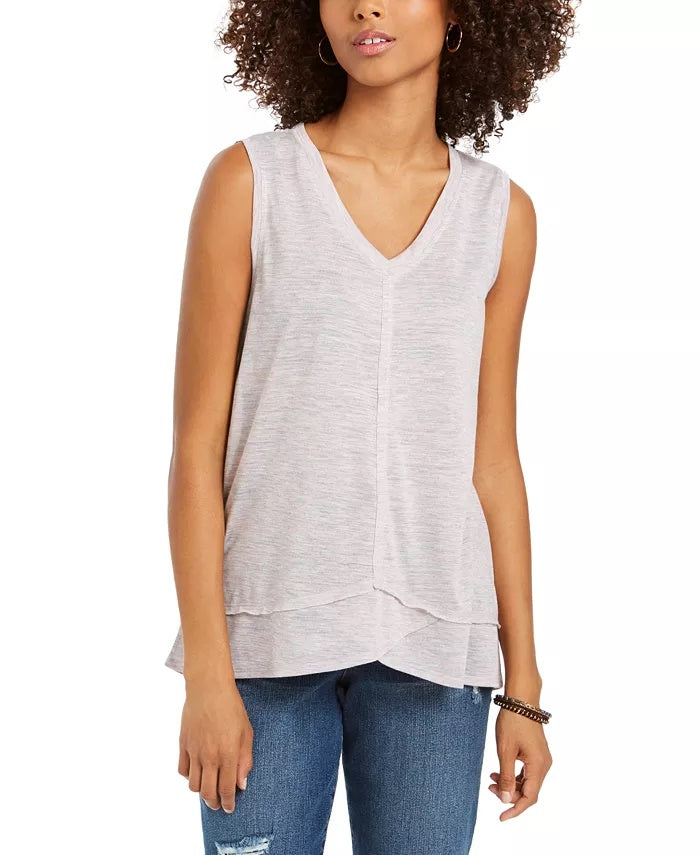 Regata feminina estilo &amp; co com decote em V, cano alto e baixo, bege, tamanho pequeno