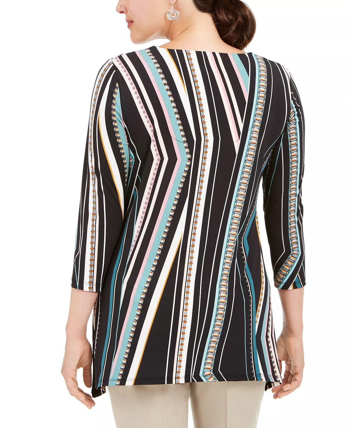 Túnica feminina estampada com bainha de martelo da coleção JM, preta, tamanho grande