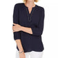 Túnica feminina JM Collection com decote dividido, azul, tamanho X-S