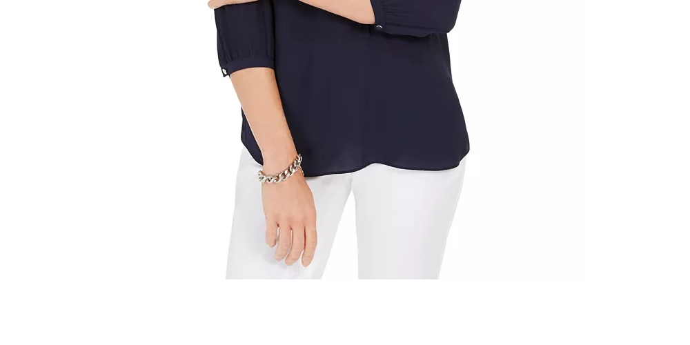 Túnica feminina JM Collection com decote dividido, azul, tamanho X-S