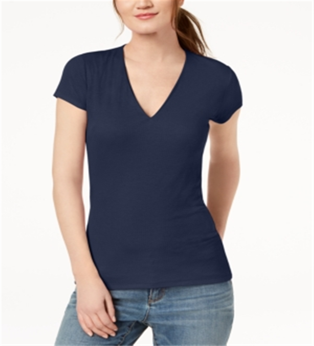Blusa feminina com decote em V canelado da INC International Concepts, azul, tamanho XXL