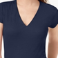 Blusa feminina com decote em V canelado da INC International Concepts, azul, tamanho XXL