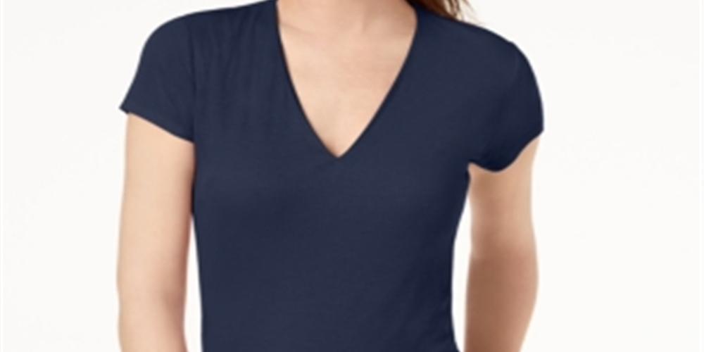 Blusa feminina com decote em V canelado da INC International Concepts, azul, tamanho XXL