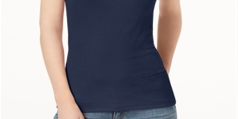Blusa feminina com decote em V canelado da INC International Concepts, azul, tamanho XXL