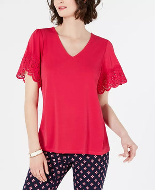 Top feminino com decote em V e acabamento em renda Charter Club, rosa, tamanho XX-G