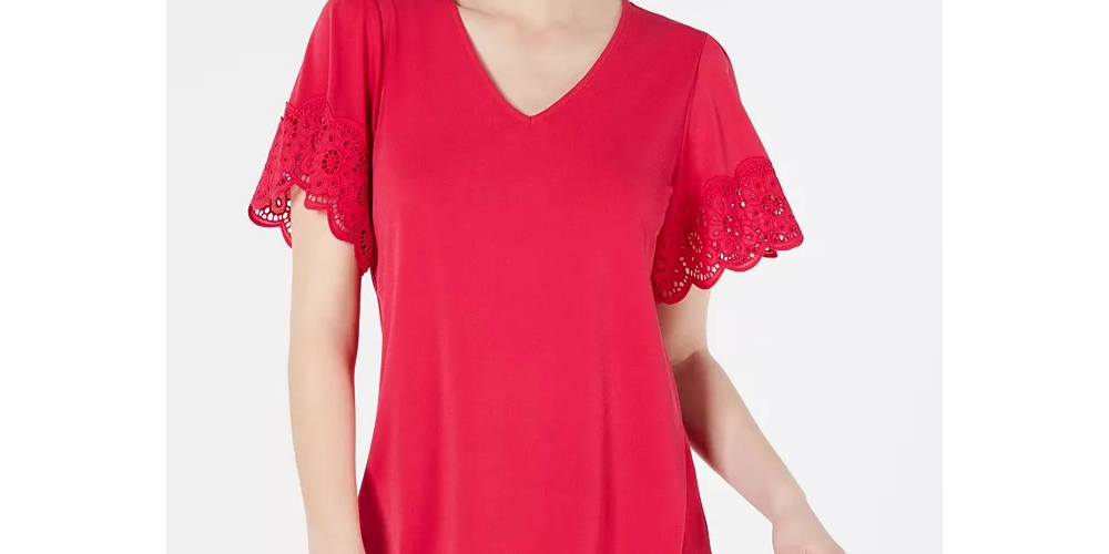 Top feminino com decote em V e acabamento em renda Charter Club, rosa, tamanho XX-G