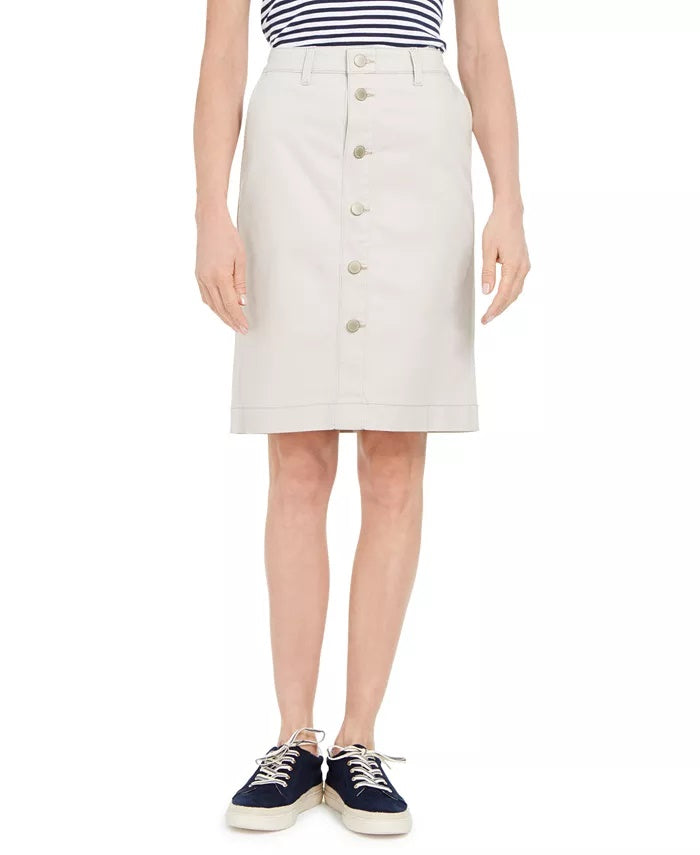 Saia jeans feminina Charter Club com botões frontais, bege, tamanho 12