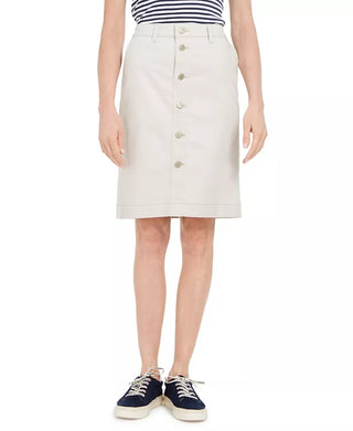 Saia jeans feminina Charter Club com botões frontais, bege, tamanho 12