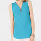 JM Collection Blusa feminina sem mangas com zíper, azul, tamanho X-S