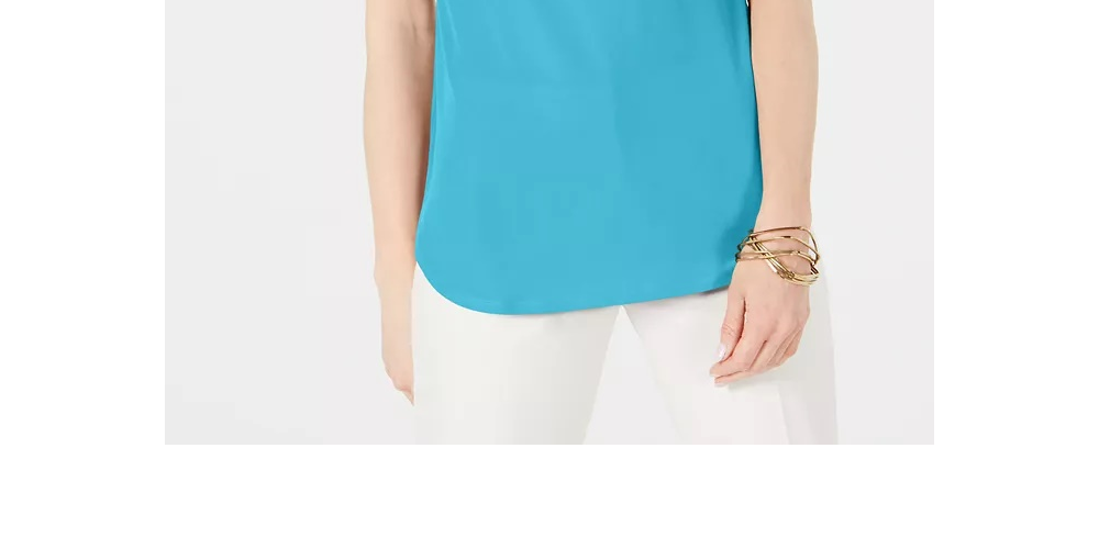 JM Collection Blusa feminina sem mangas com zíper, azul, tamanho X-S