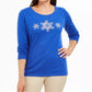 Blusa feminina Karen Scott de algodão com glitter e floco de neve, azul, tamanho XX-G