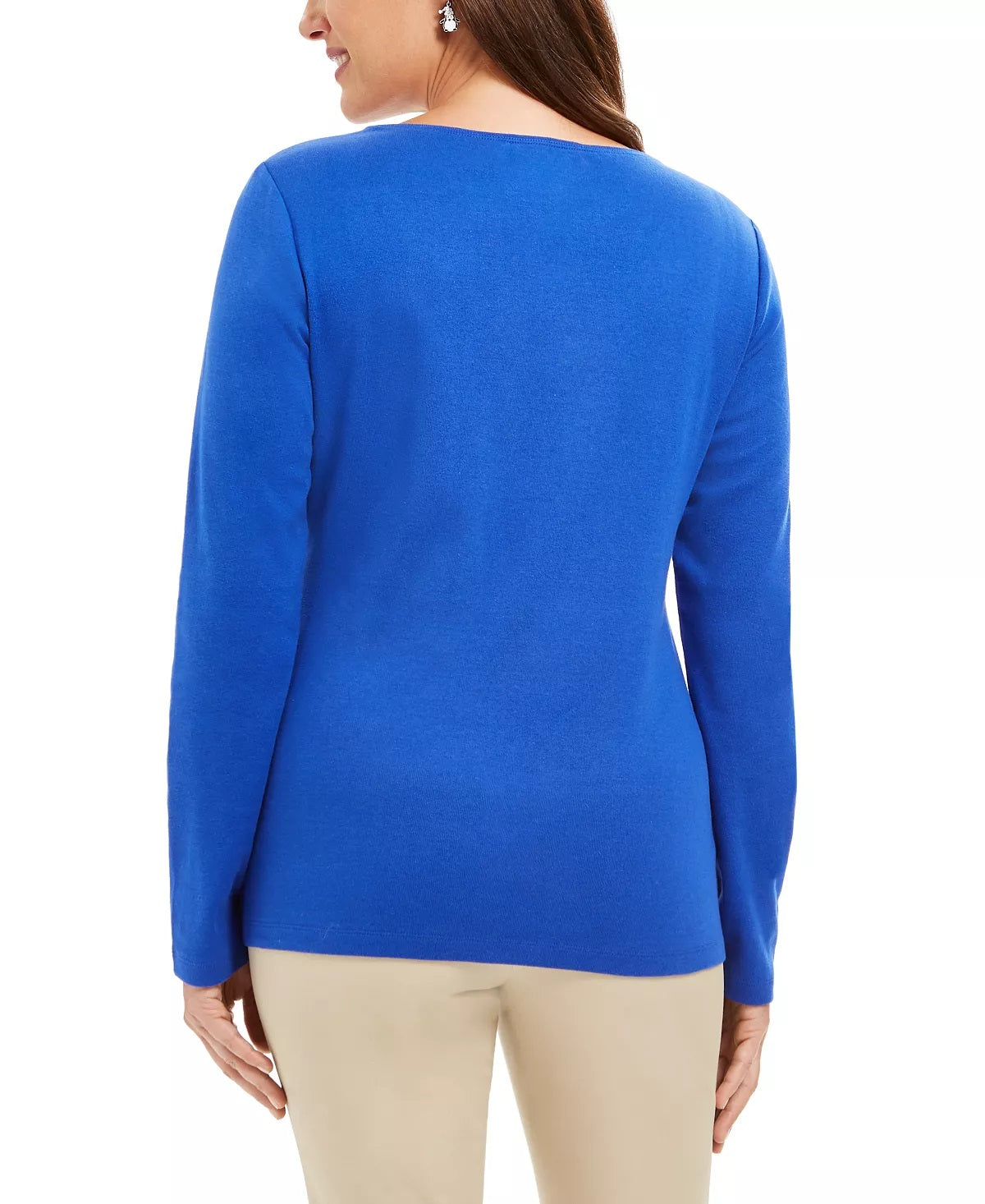 Blusa feminina Karen Scott de algodão com glitter e floco de neve, azul, tamanho XX-G