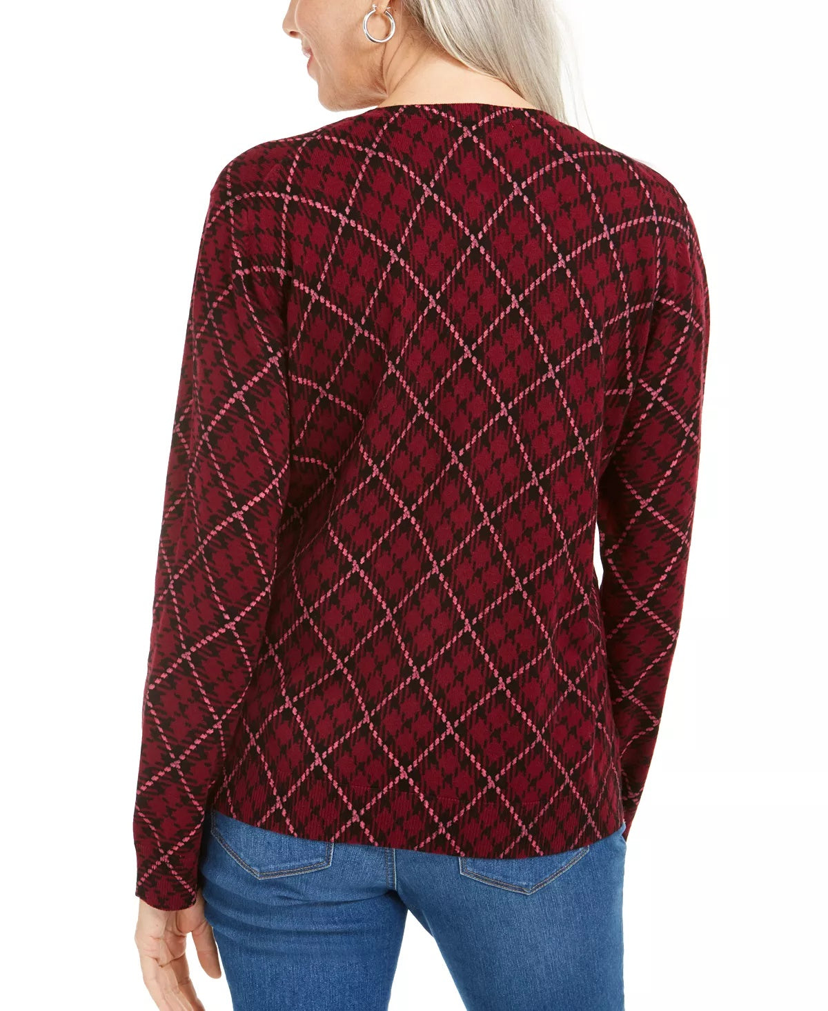 Karen Scott Cardigan feminino com estampa xadrez para o feriado, vermelho, tamanho XS