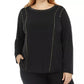 Blusa Calvin Klein Plus Size Feminina Manga Longa com Tachas Preta Tamanho 2X