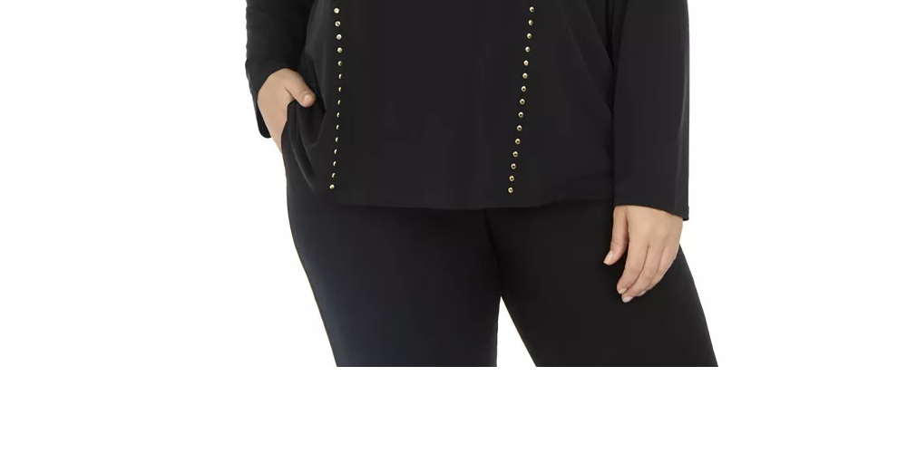 Blusa Calvin Klein Plus Size Feminina Manga Longa com Tachas Preta Tamanho 2X