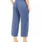 Calça feminina estilo bolsa de papel, perna larga, azul, tamanho médio