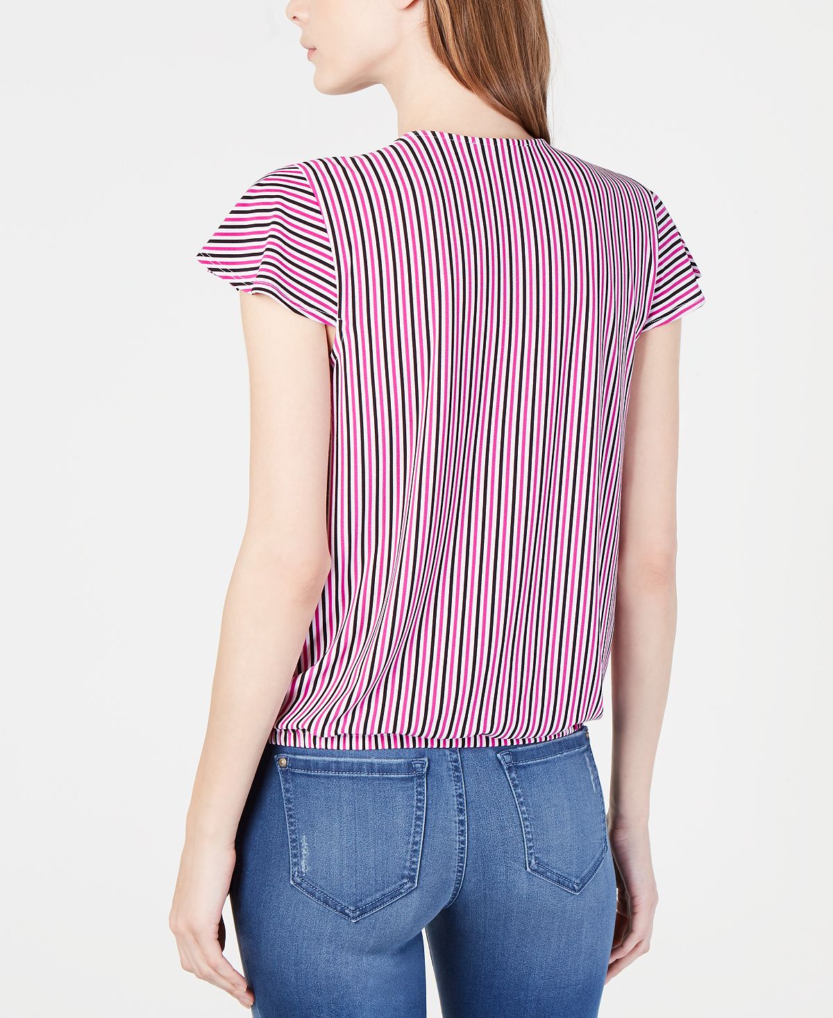 Camisa feminina listrada com manga curta e estampada INC International Concepts, rosa, tamanho pequeno P