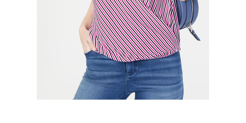 Camisa feminina listrada com manga curta e estampada INC International Concepts, rosa, tamanho pequeno P