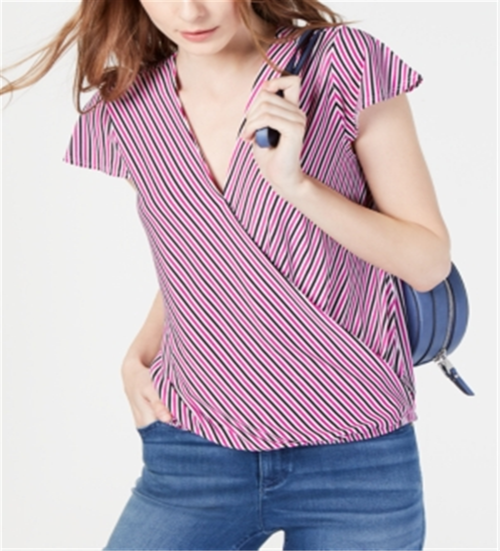 Camisa feminina listrada com manga curta e estampada INC International Concepts, rosa, tamanho pequeno P