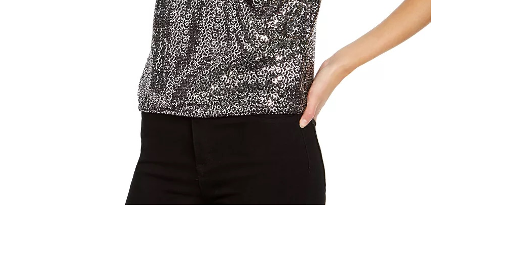 Blusa feminina sem mangas com lantejoulas metálicas INC International Concepts, tamanho PS/M, prateada