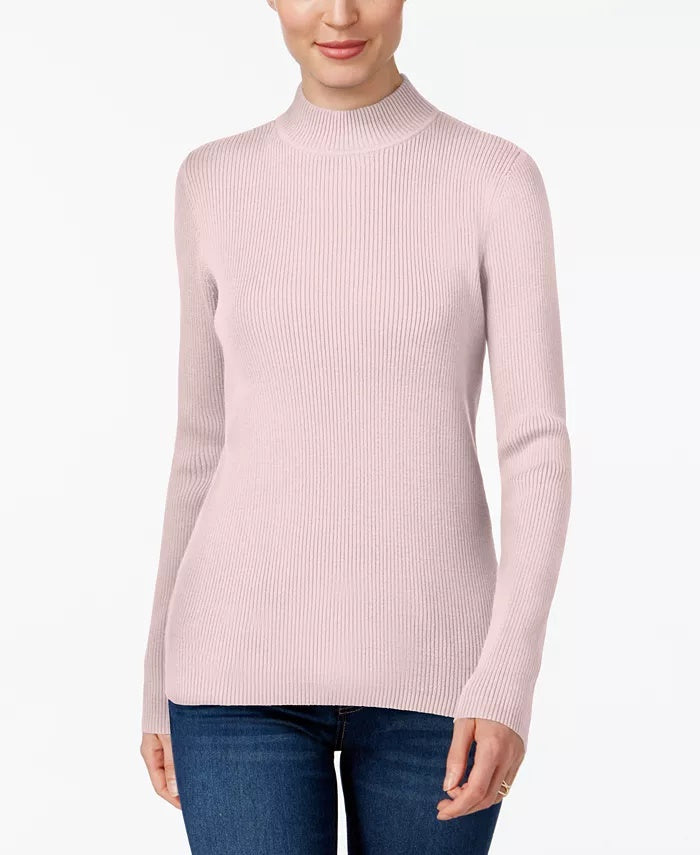 Karen Scott Blusa feminina de gola alta canelada em algodão rosa - Tamanho XS