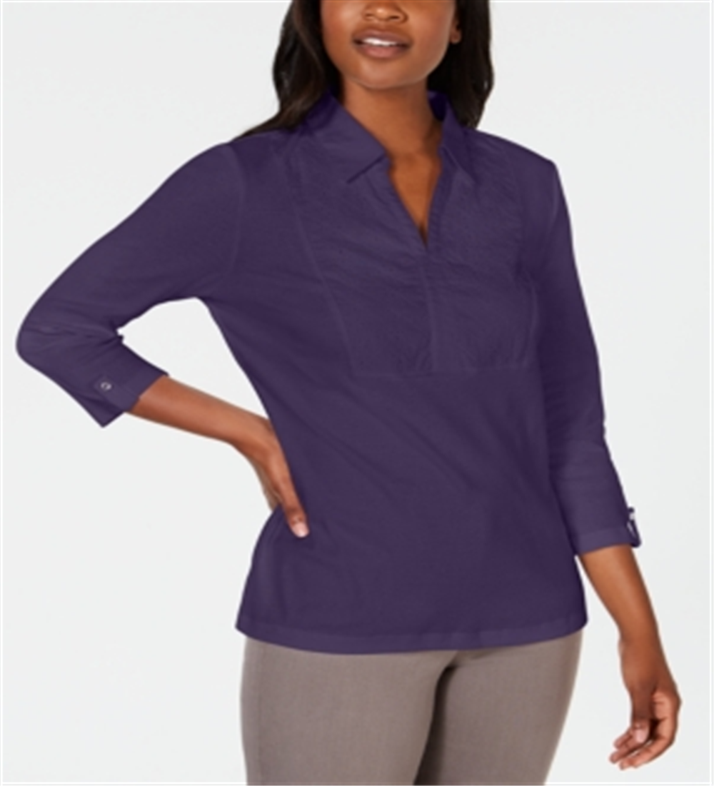 Karen Scott Top de algodão com ilhós e jugo, roxo, tamanho XXG