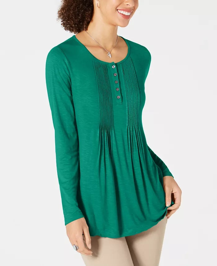 Blusa feminina de manga comprida e decote redondo Style &amp; Co - preta, tamanho X-S