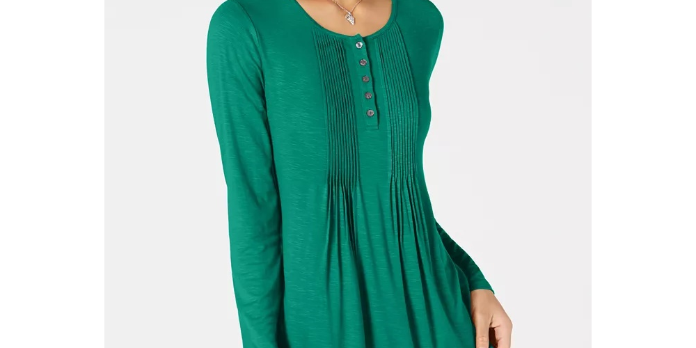 Blusa feminina de manga comprida e decote redondo Style &amp; Co - preta, tamanho X-S