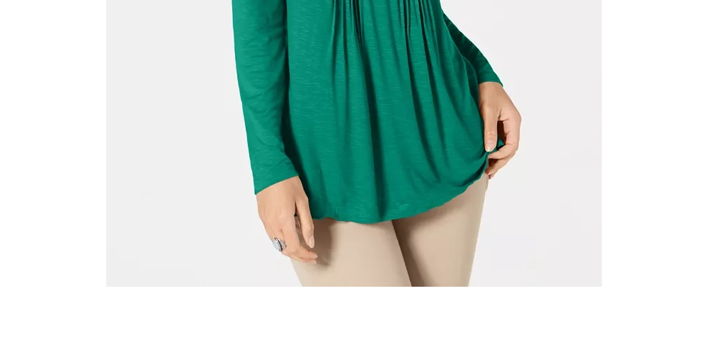 Blusa feminina de manga comprida e decote redondo Style &amp; Co - preta, tamanho X-S