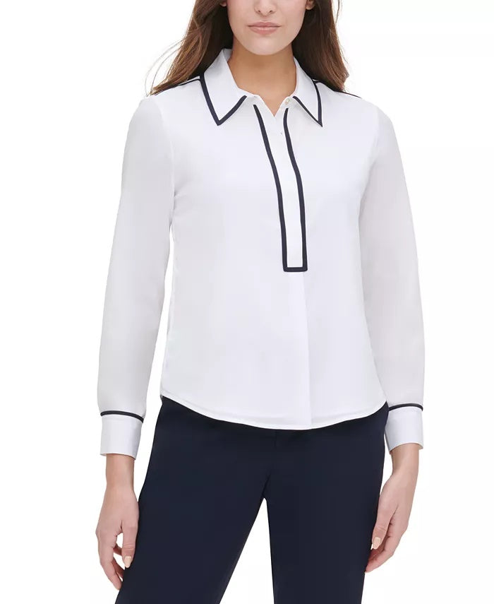 Blusa Tommy Hilfiger Feminina com Acabamento Contrastado, Branca, Tamanho Grande