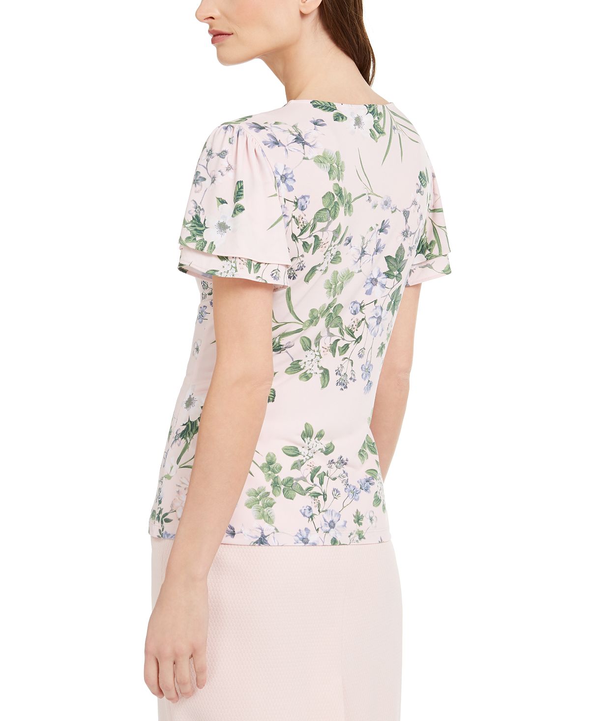 Blusa Calvin Klein Floral com Decote em V Rosa Tamanho XS