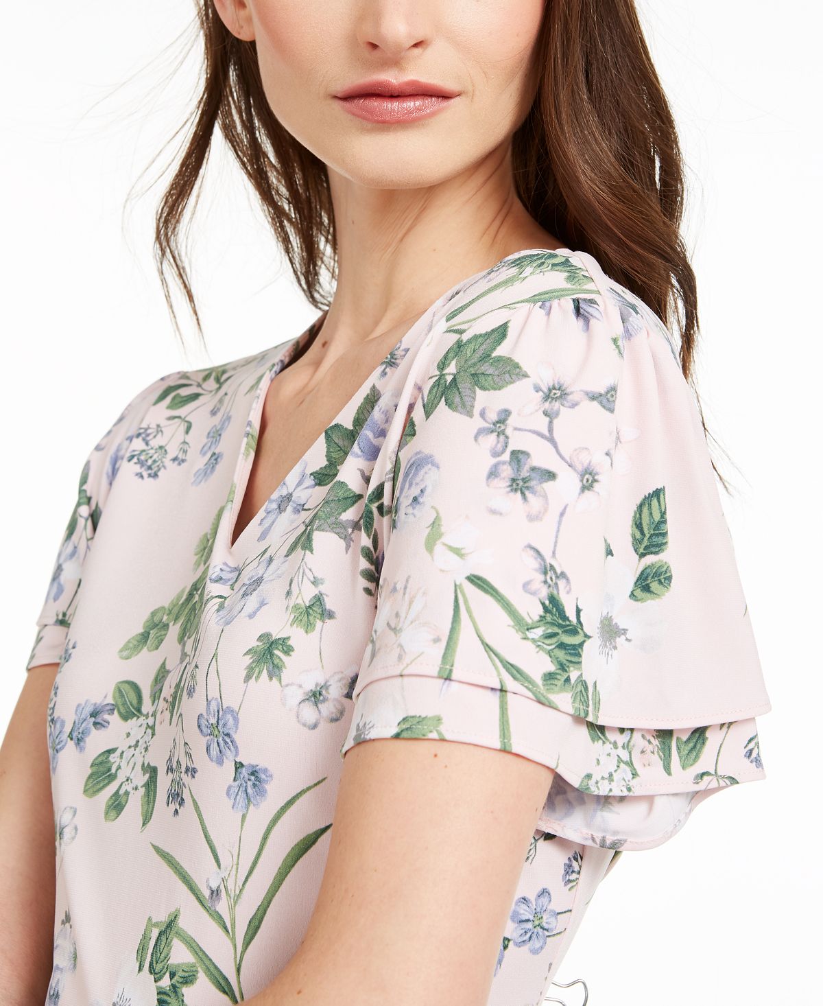 Blusa Calvin Klein Floral com Decote em V Rosa Tamanho XS