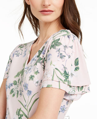 Blusa Calvin Klein Floral com Decote em V Rosa Tamanho XS