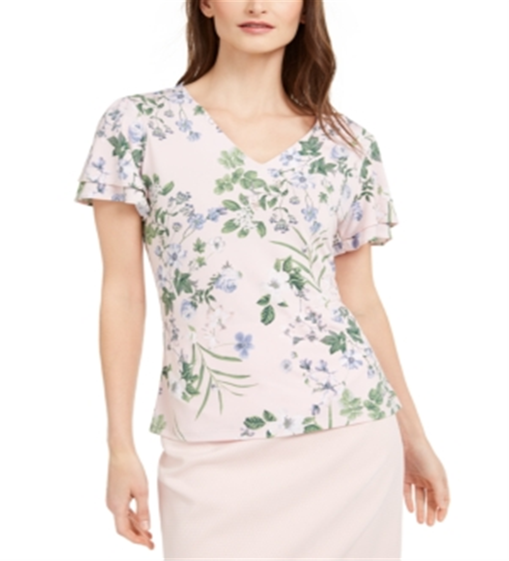 Blusa Calvin Klein Floral com Decote em V Rosa Tamanho XS