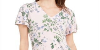 Blusa Calvin Klein Floral com Decote em V Rosa Tamanho XS