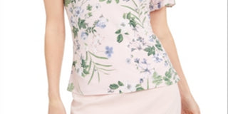 Blusa Calvin Klein Floral com Decote em V Rosa Tamanho XS