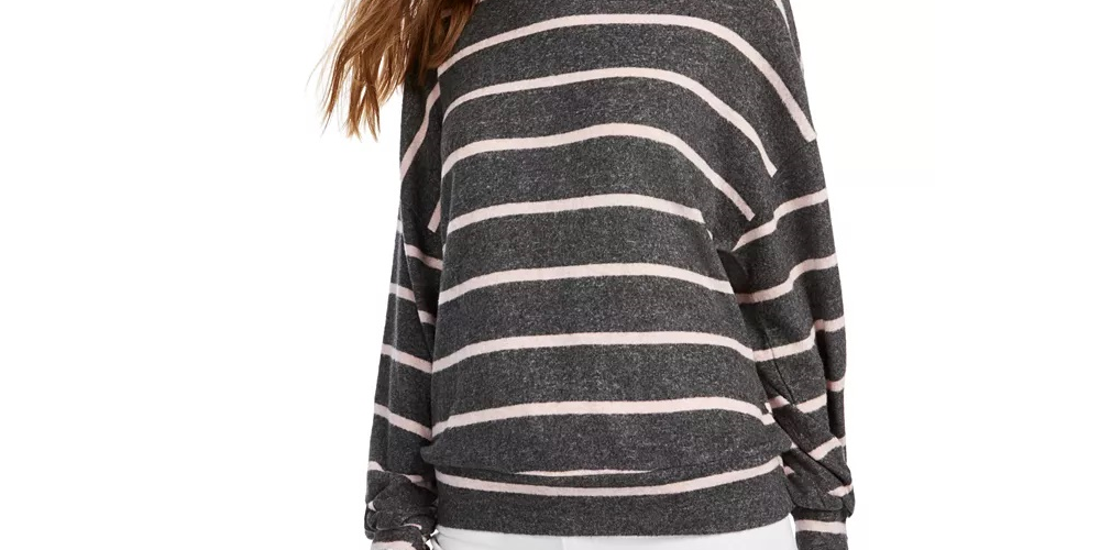 Gypsies &amp; Moondust Top listrado aconchegante com manga dolman para crianças, rosa/cinza, tamanho extragrande
