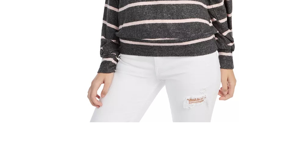 Gypsies &amp; Moondust Top listrado aconchegante com manga dolman para crianças, rosa/cinza, tamanho extragrande