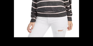 Gypsies &amp; Moondust Top listrado aconchegante com manga dolman para crianças, rosa/cinza, tamanho extragrande