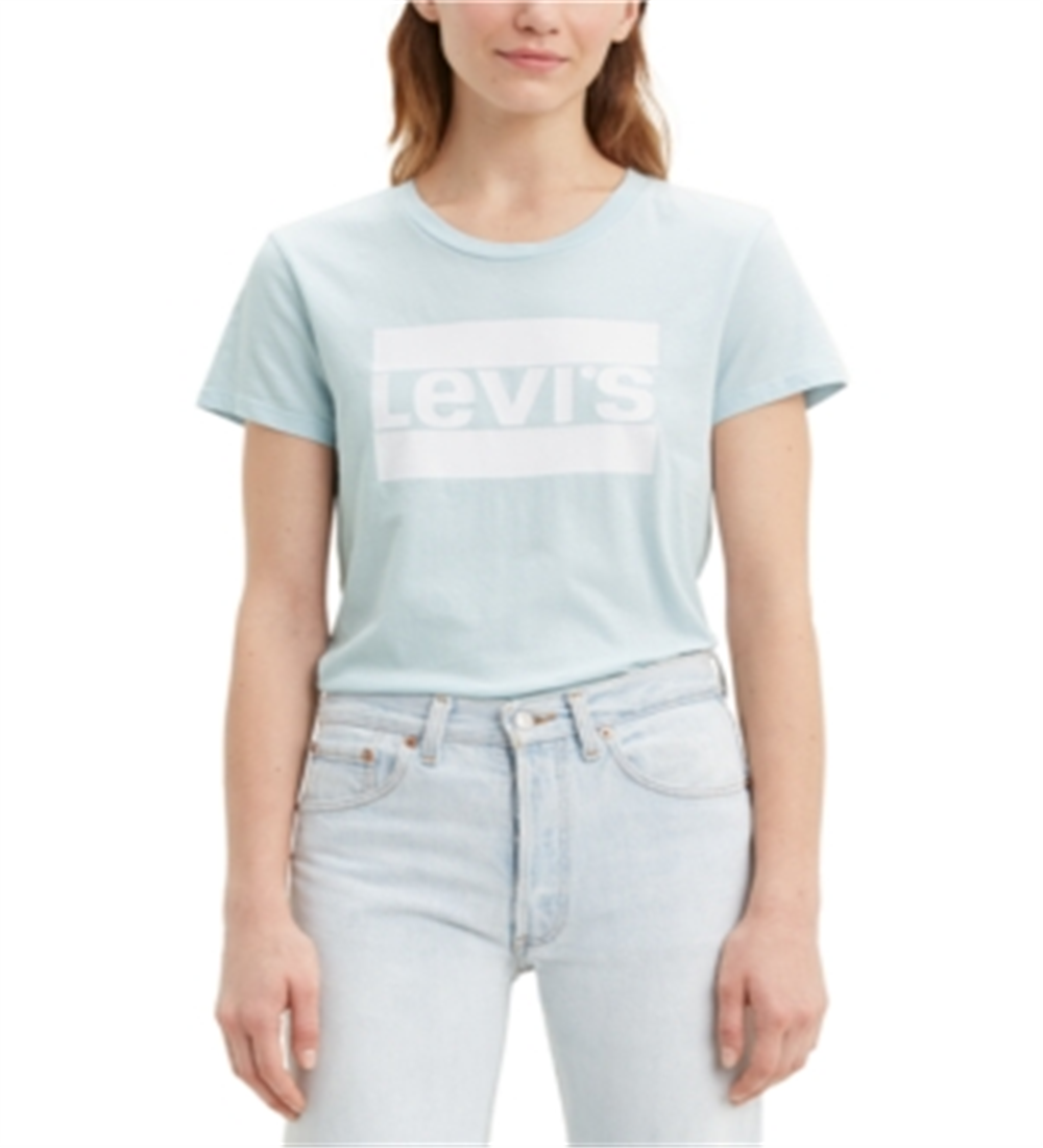Blusa feminina Levi's Light Blue Logo Graphic Manga Curta Tamanho X-G