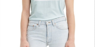LEVI'S Women's Light Blue Logo Graphic Short Sleeve Top Blue Size X-Large